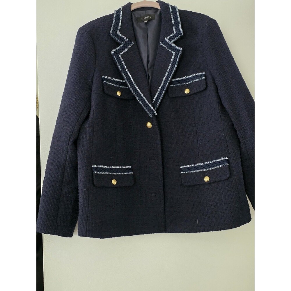 Navy With Light Blue Gold Buttoned Jacket Talbots Size 16